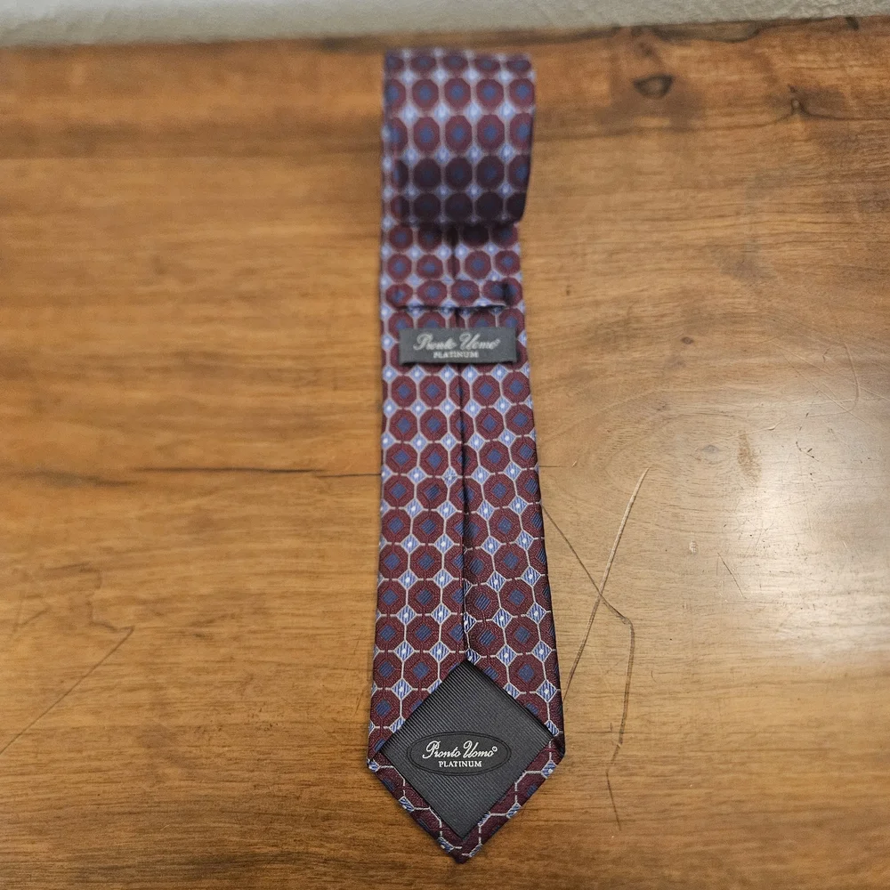Pronto Uomo Platinum Made In Italy 100% Silk Tie Men's Red Blue Handmade Necktie